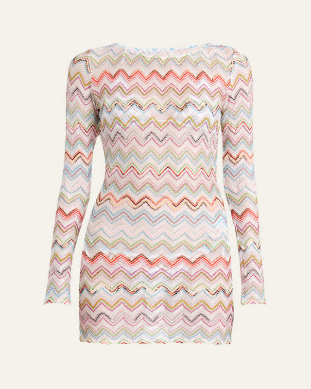 Sheer Chevron Mini Dress Coverup